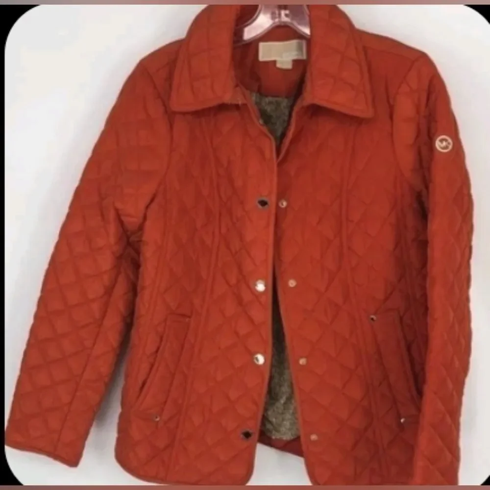 Michael Kors Mk Designer Burnt Orange Quilted Coat Jacket Women Small